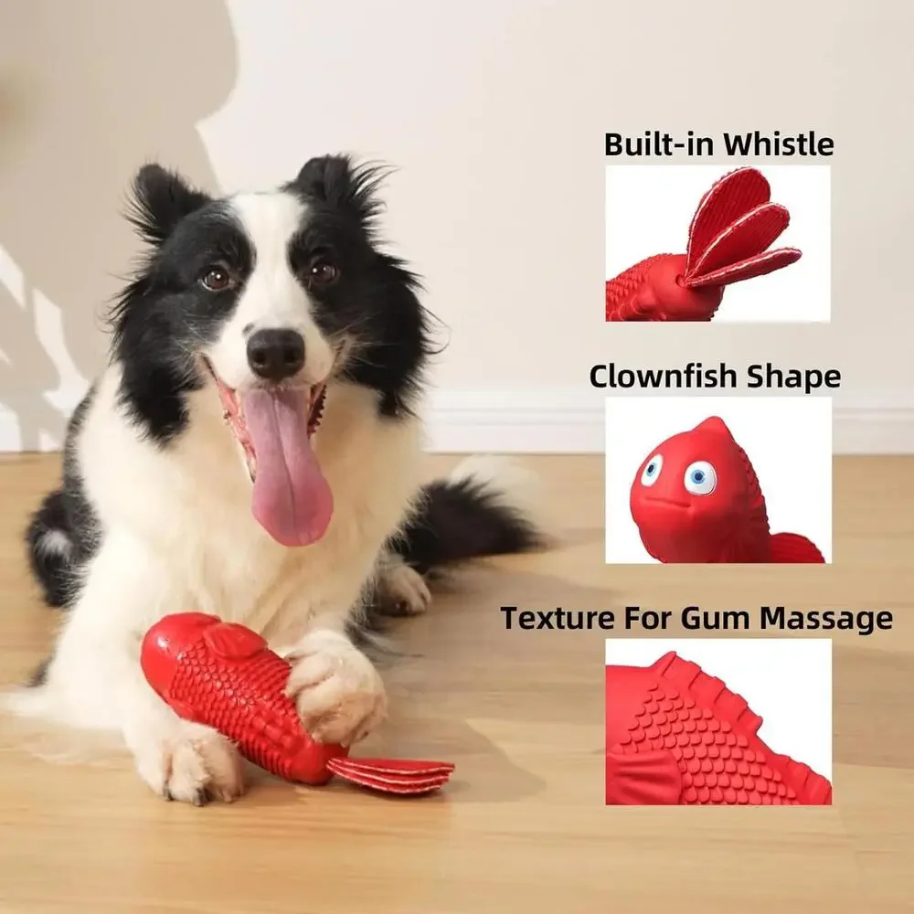 Durable Red Fish-Shaped Squeaky Dog Toy for Chewing‎ and Training